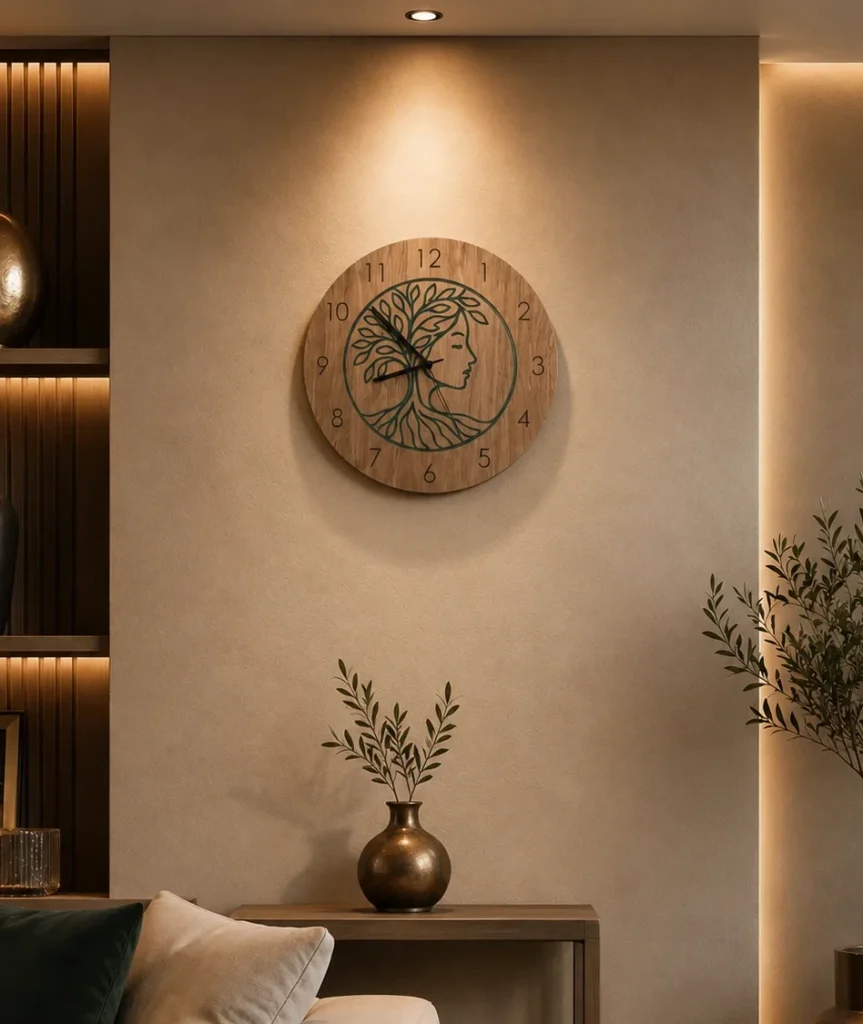 Horloge arbre de vie visage. — pièce unique Ethibois en bois de récupération